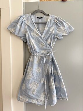 MADEWELL BLUE FLORAL PRINT WRAP DRESS